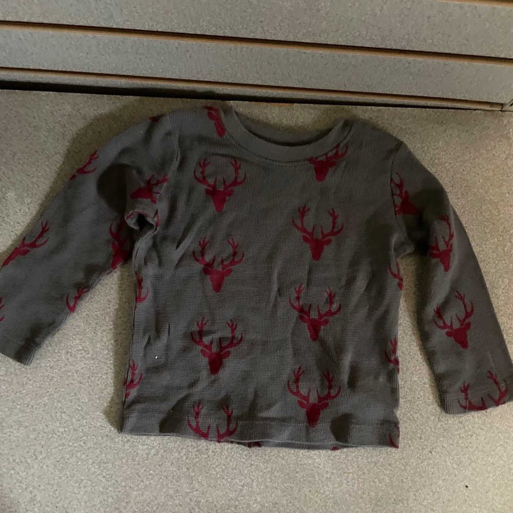 Wrangler Baby Gray Red Stag Deer Antler Waffle Knit Long Sleeve Shirt 18 Month